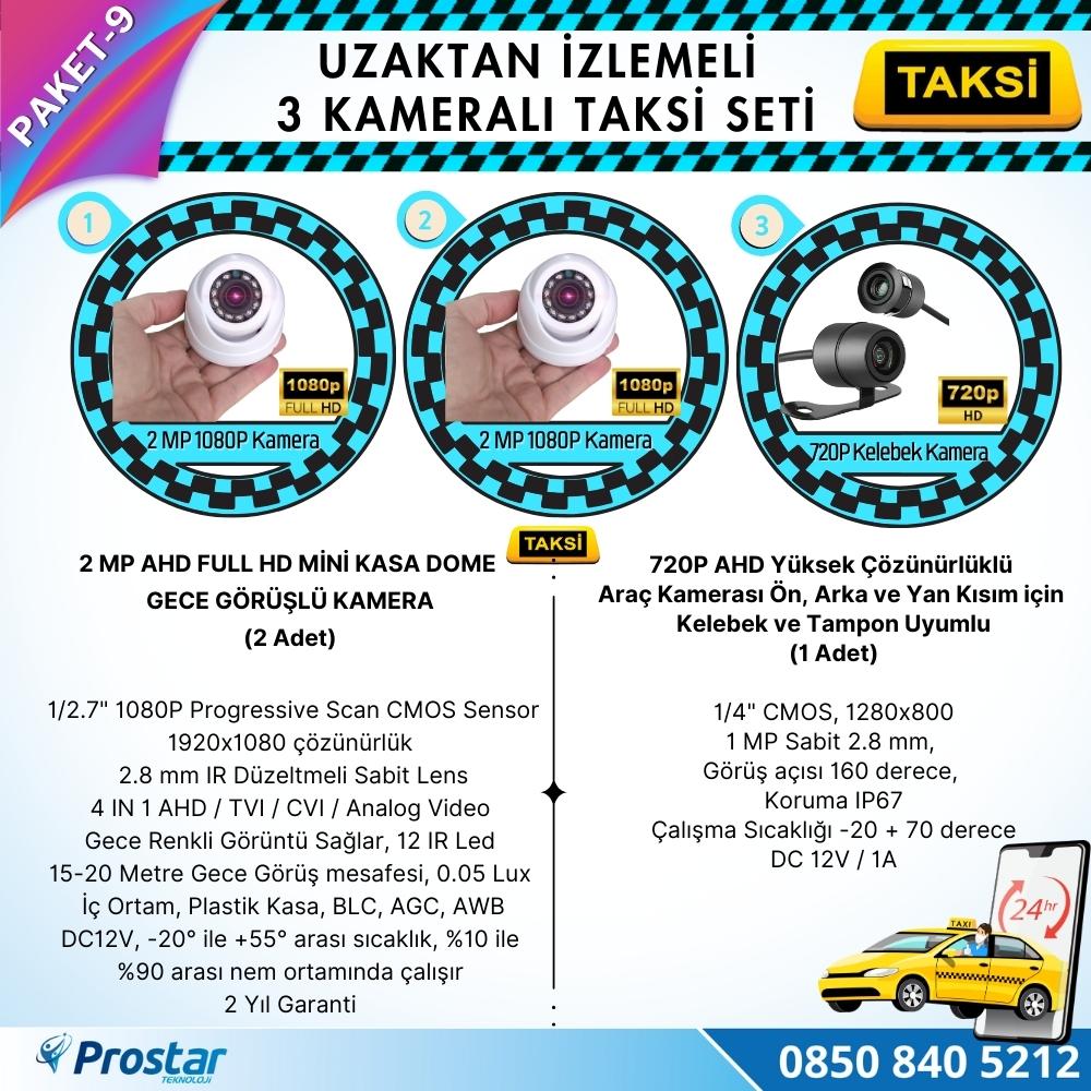 Taksi Kamera Seti 9 Uzaktan Izlemeli 3 Kameralı Wifi 4G 500 Gb Harddisk Dahil