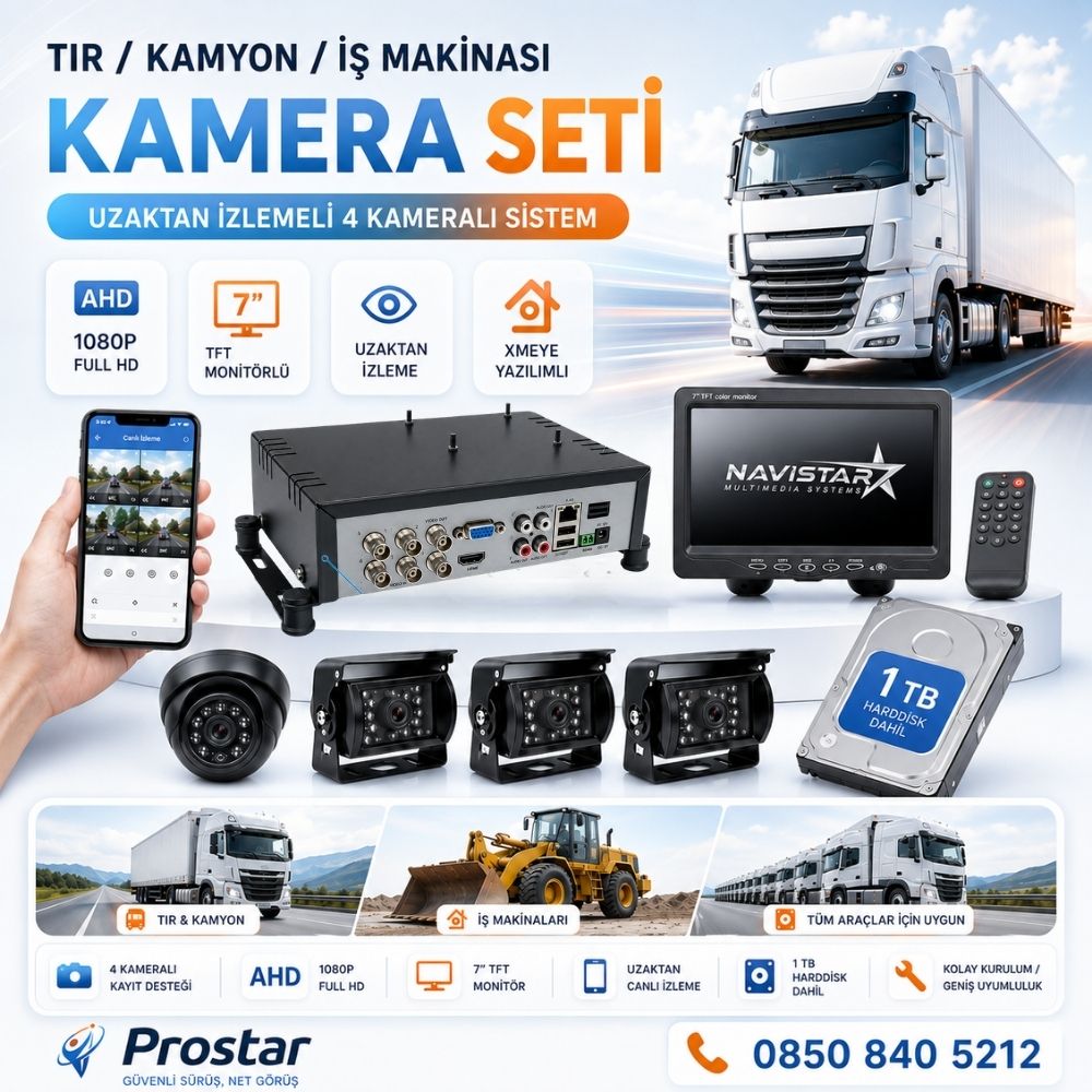 Tır Kamyon İş Makinası Için Uzaktan İzlemeli 4 Kameralı 1 Tb Harddisk Kamera Seti — kod TIRSet1TBN
