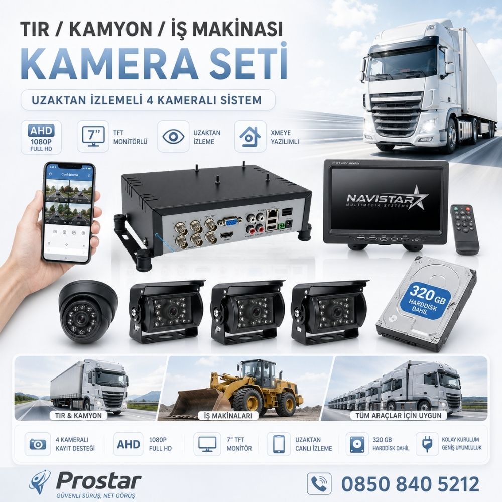 Tır Kamyon İş Makinası Için Uzaktan İzlemeli 4 Kameralı 320 Gb Harddisk Kamera Seti — kod TIRSet320N