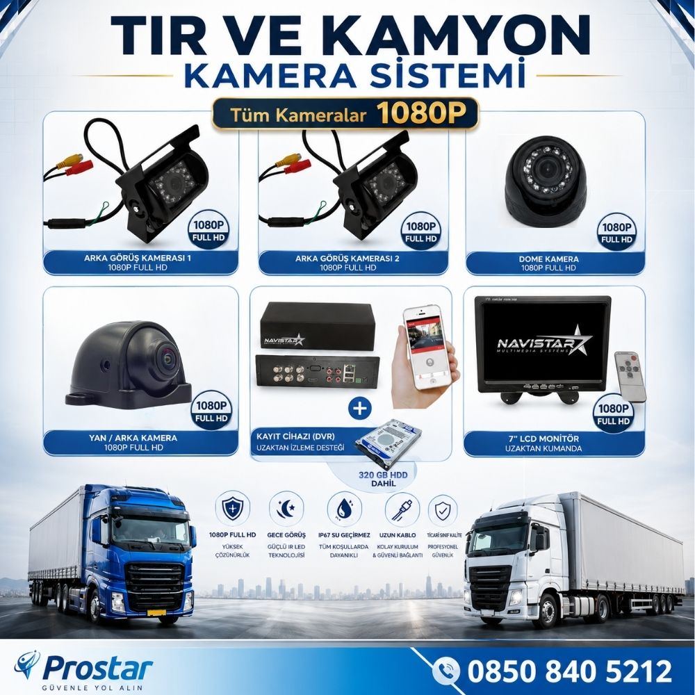 Tır Ve Kamyonlar Için Uzaktan İzlemeli 4 Kameralı 320 Gb Harddisk Kamera Seti — kod NvsTIRSet320