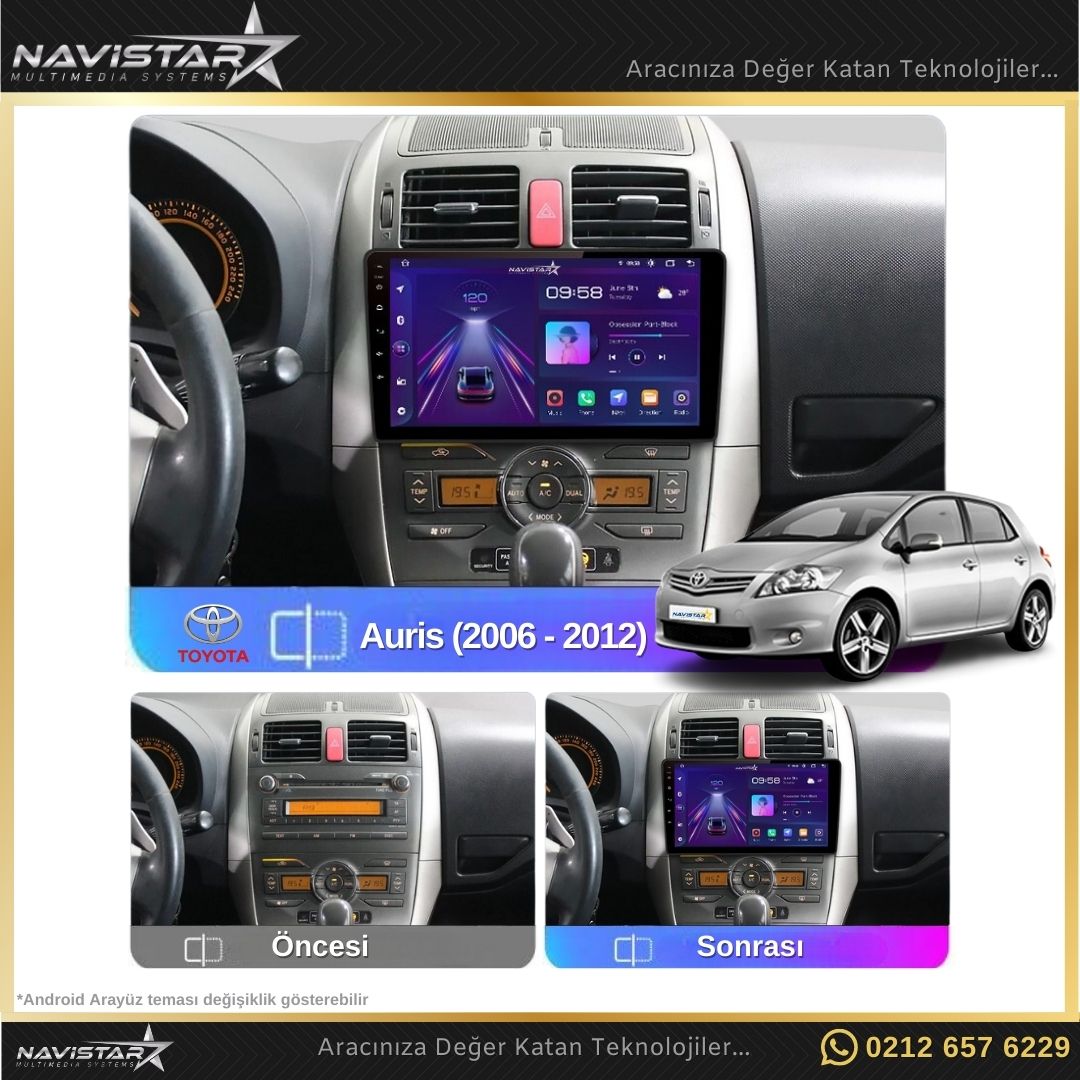 Toyota Auris 2006-2012 Model 2+64GB Android 13 Kablosuz Carplay Navigasyon Multimedya Sistemi