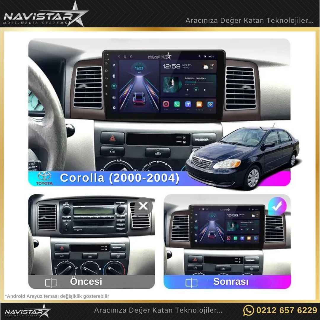 Toyota Corolla 2000-2004 Model 4GB + 64GB Android 13 Kablosuz Carplay Navigasyon Multimedya Sistemi