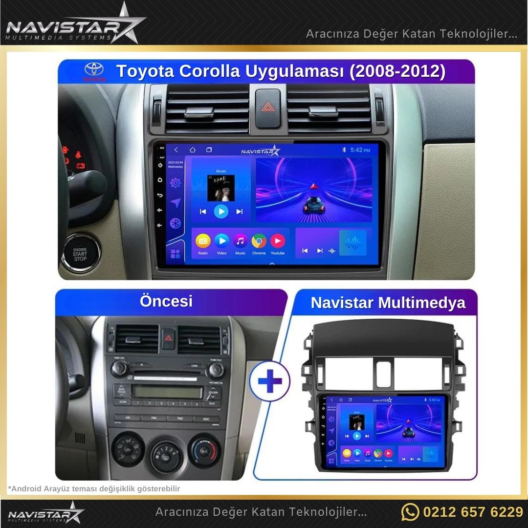 Toyota Corolla 2008-2012 Model 2+64GB Android 13 Kablosuz Carplay Navigasyon Multimedya Sistemi
