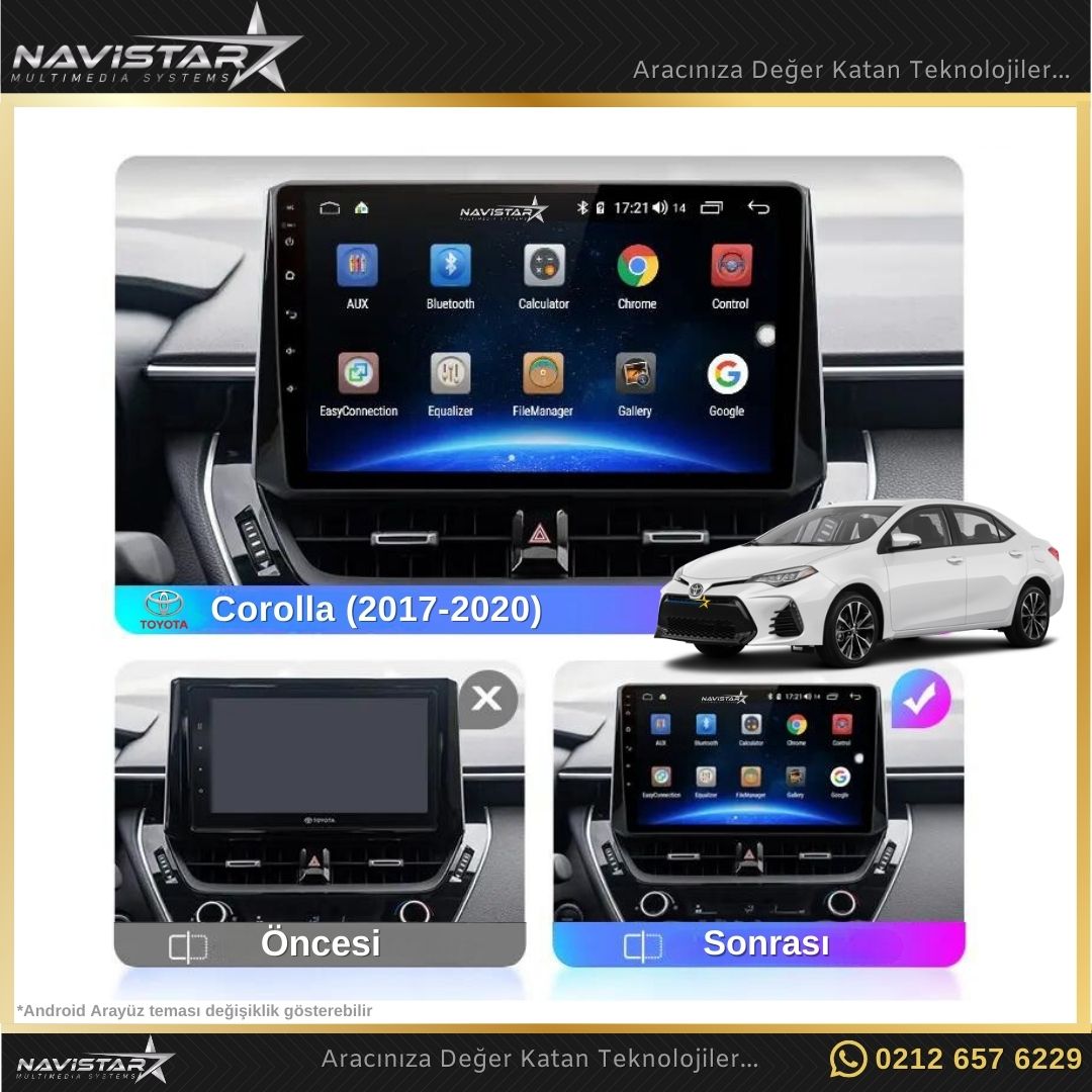 Toyota Corolla 2017-2020 Model 4GB + 64GB Android 13 Kablosuz Carplay Navigasyon Multimedya Sistemi