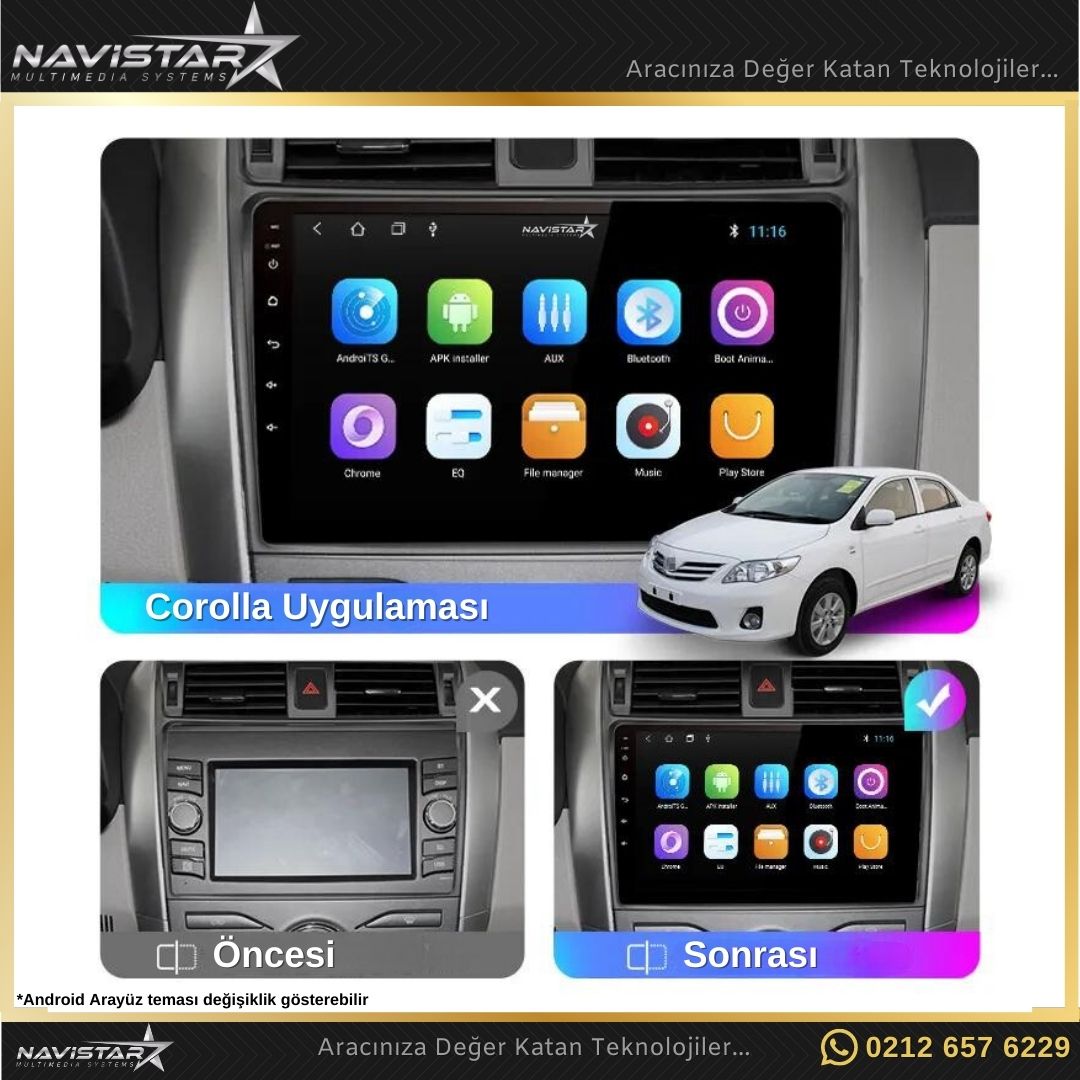 Toyota Corolla Kablosuz Carplay 2+64GB Android 13 Navigasyon Multimedya Sistemi