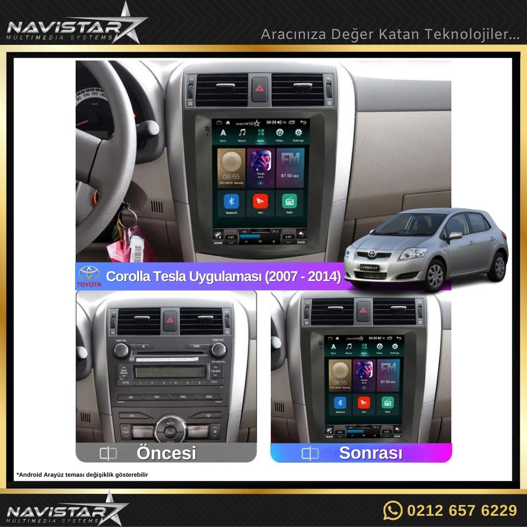 Toyota Corolla Tesla 4GB + 64GB 2007-2014 Model Kablosuz Carplay Navigasyon Qled Multimedya Sistemi