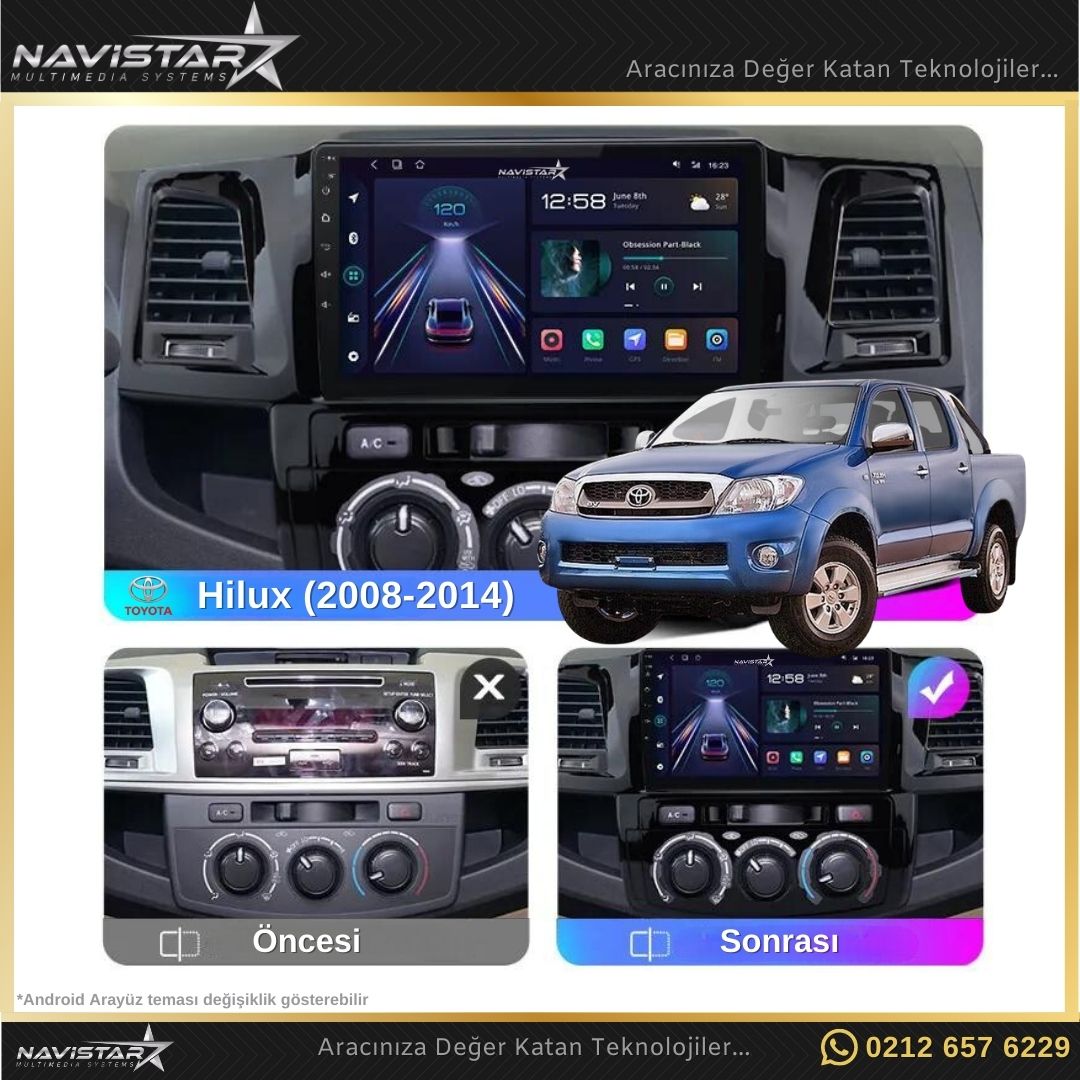 Toyota Hilux 2008-2014 Model 4GB + 64GB Android 13 Kablosuz Carplay Navigasyon Multimedya Sistemi