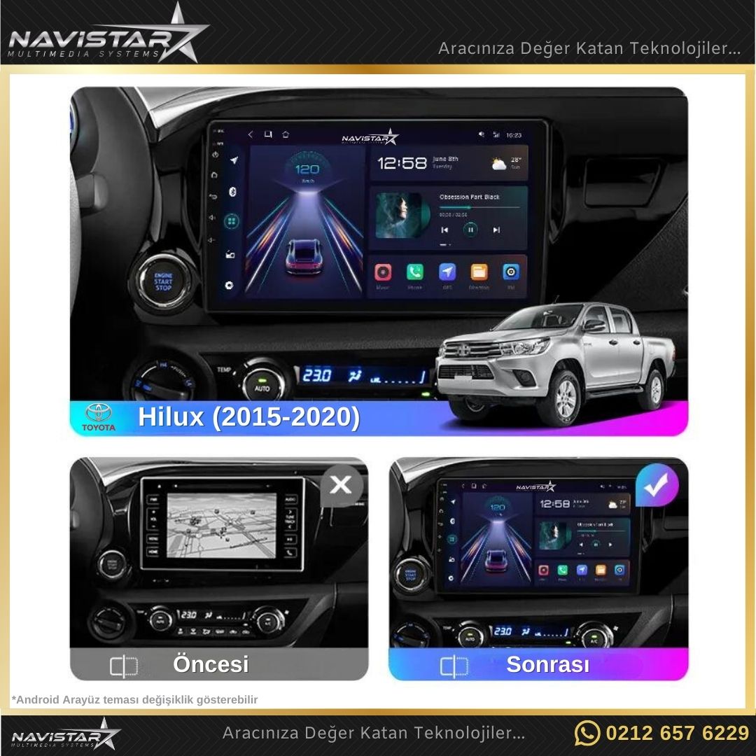 Toyota Hilux 2015-2020 Model 4GB + 64GB Android 13 Kablosuz Carplay Navigasyon Multimedya Sistemi