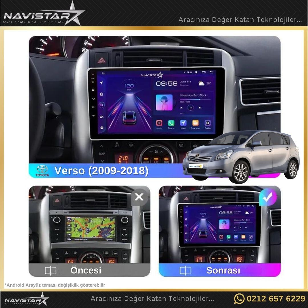 Toyota Verso 2009-2018 Model 2+64GB Android 13 Kablosuz Carplay Navigasyon Multimedya Sistemi