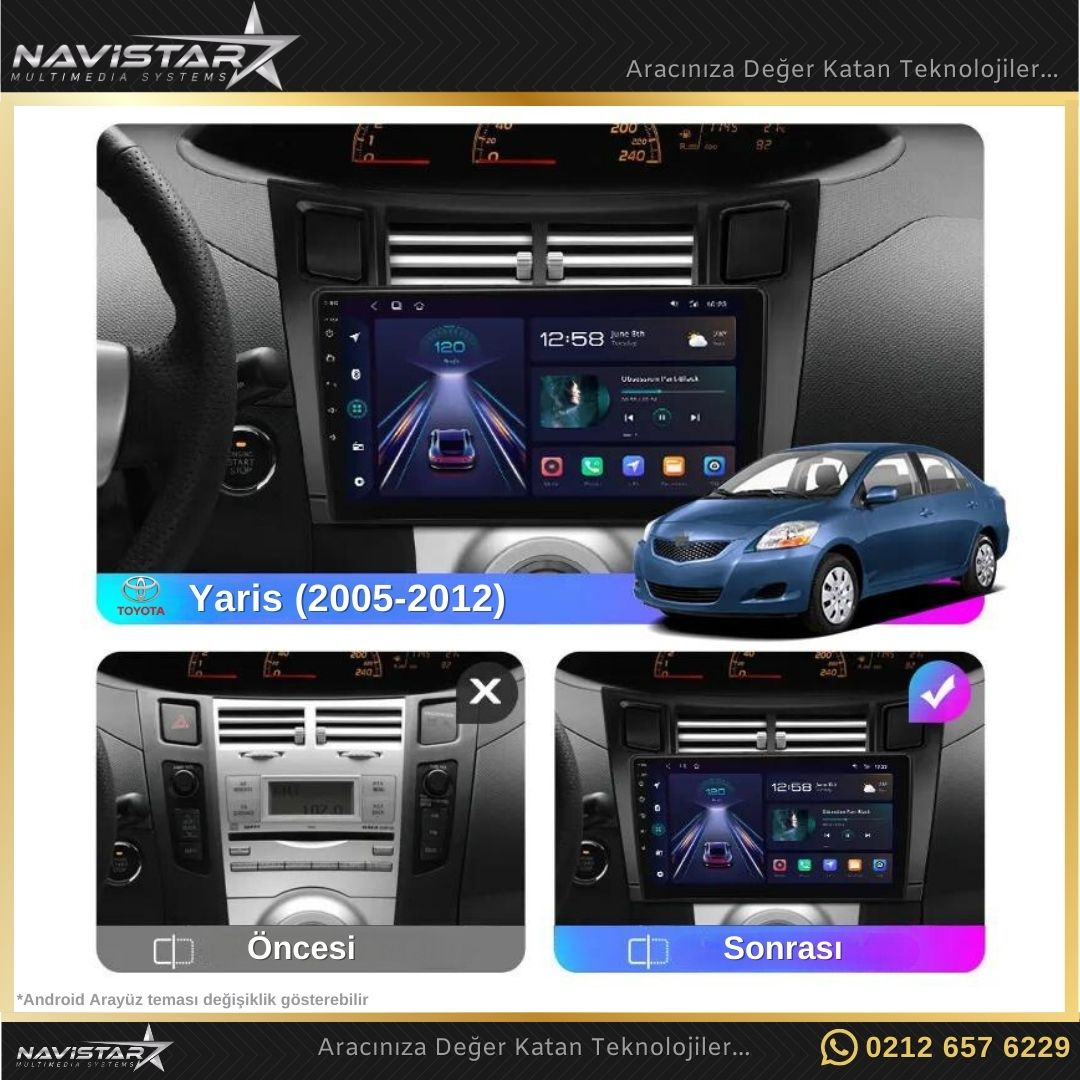Toyota Yaris 2005-2012 Model 4GB + 64GB Android 13 Kablosuz Carplay Navigasyon Multimedya Sistemi