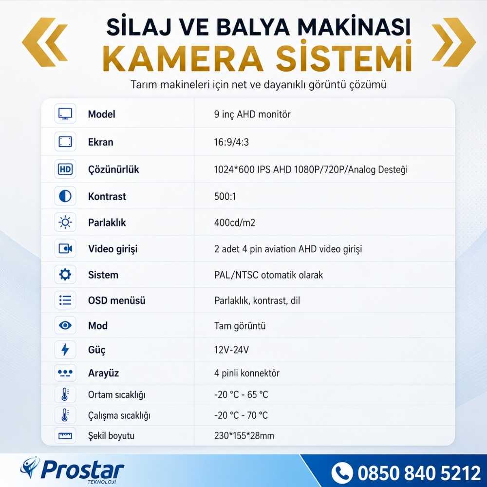Traktör Balya Silaj Makinası Kamera Sistemi AHD 1080P Full HD Tak Kullan Pratik