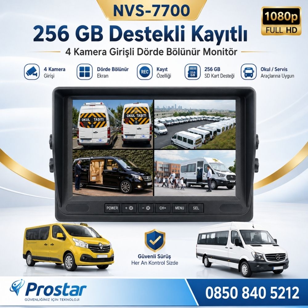 Tüm Araçlara Uyumlu 7 Inç Dörde Bölünebilir Kayıtlı 256 Gb Destekli Monitör