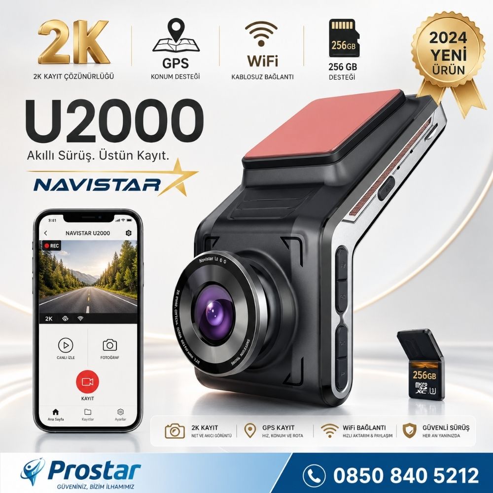 U2000 Wifi + GPS 1440P 170° Geniş Açı Gece Görüşlü Akıllı Araç içi Kamera