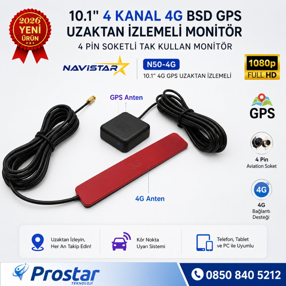 Uzaktan izlemeli 10.1 inç Dokunmatik 4 Kanal 4G GPS BSD Kör Nokta Uyarı Sistemli Monitör