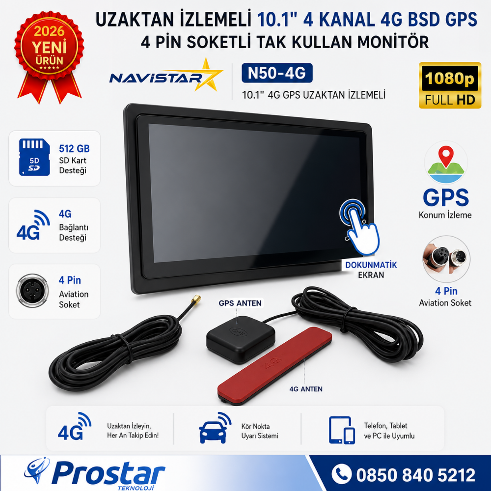 Uzaktan izlemeli 10.1 inç Dokunmatik 4 Kanal 4G GPS BSD Kör Nokta Uyarı Sistemli Monitör
