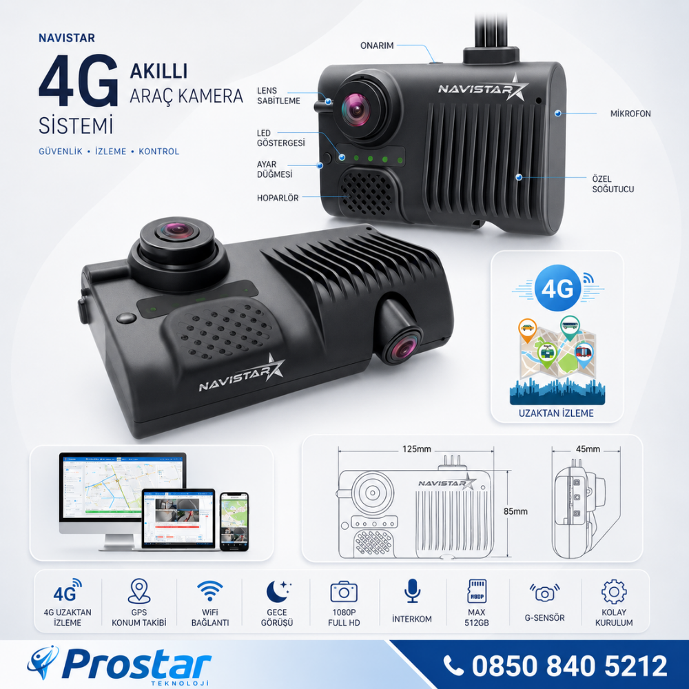 Uzaktan izlemeli 2 Kameralı Wifi GPS 4G Yapay Zeka destekli Akıllı Dashcam Taksi Kamera Sistemi