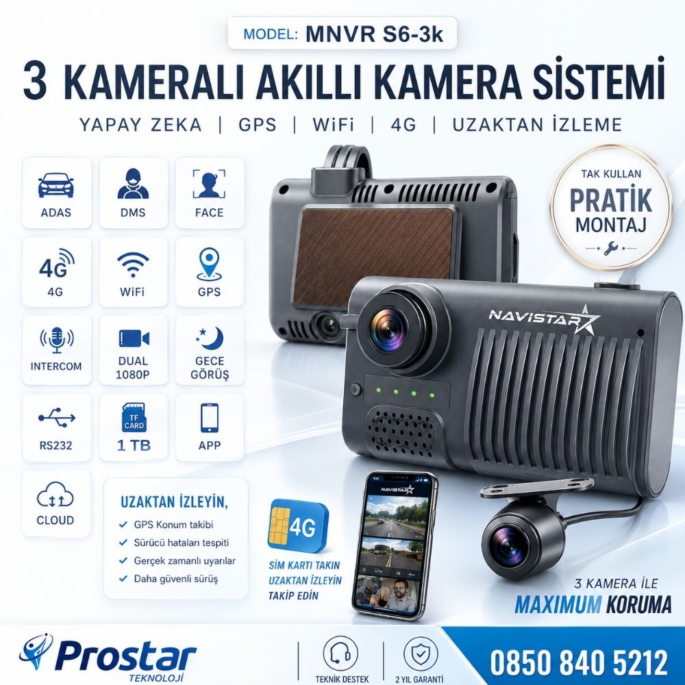 Uzaktan izlemeli 3 Kameralı Wifi GPS 4G Yapay Zeka destekli Akıllı Dashcam Taksi Kamera Sistemi