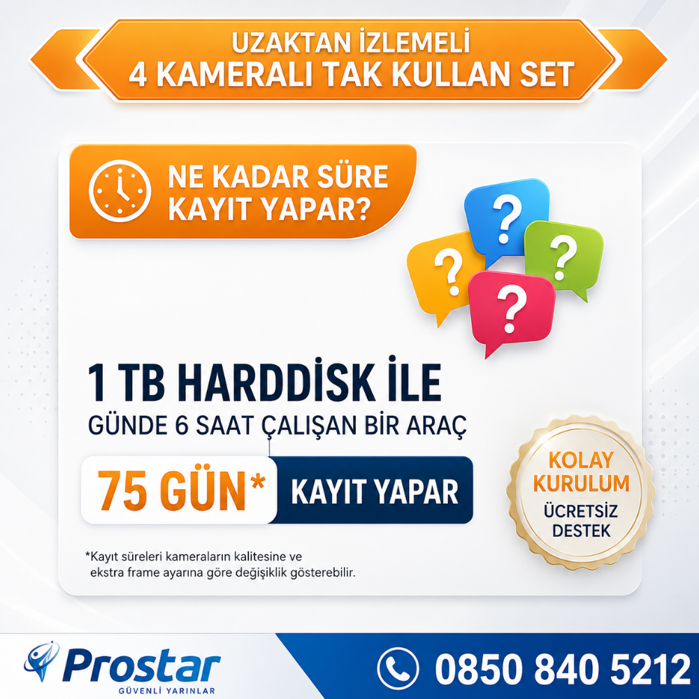 Uzaktan izlemeli 4 Kameralı Wifi 1 Tb Harddisk 7 Inç Ekranlı Araç Kamera Seti