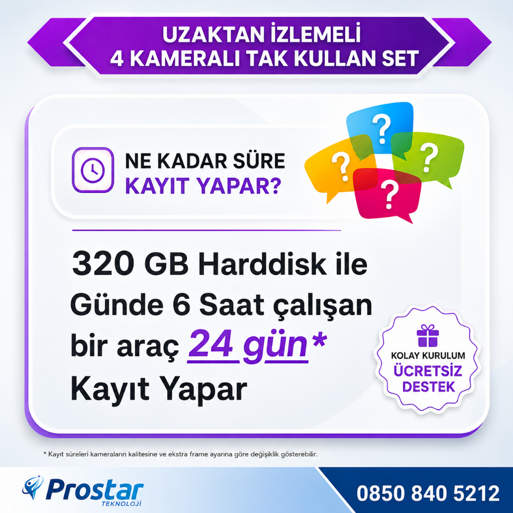 Uzaktan Izlemeli 4 Kameralı Wifi 320 Gb Harddisk 7 Inç Ekranlı Araç Kamera Seti