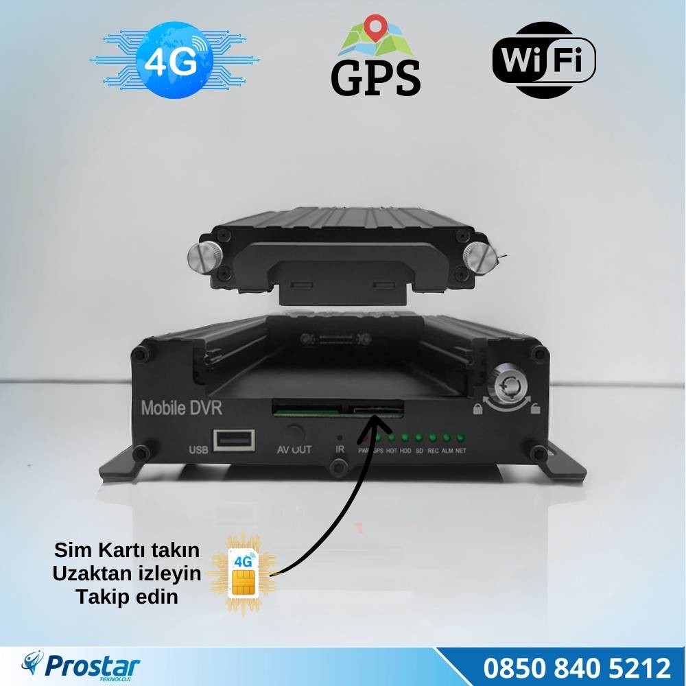 Uzaktan izlemeli 4 Kanal 1080P GPS 4G WIFI B6204 Profesyonel HDD/SD Mobil DVR Kayıt Cihazı