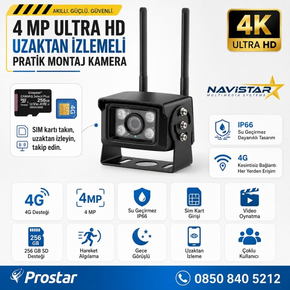 Uzaktan izlemeli 4 MP Ultra HD 4G Sim kart girişli Tak kullan Profesyonel Kamera