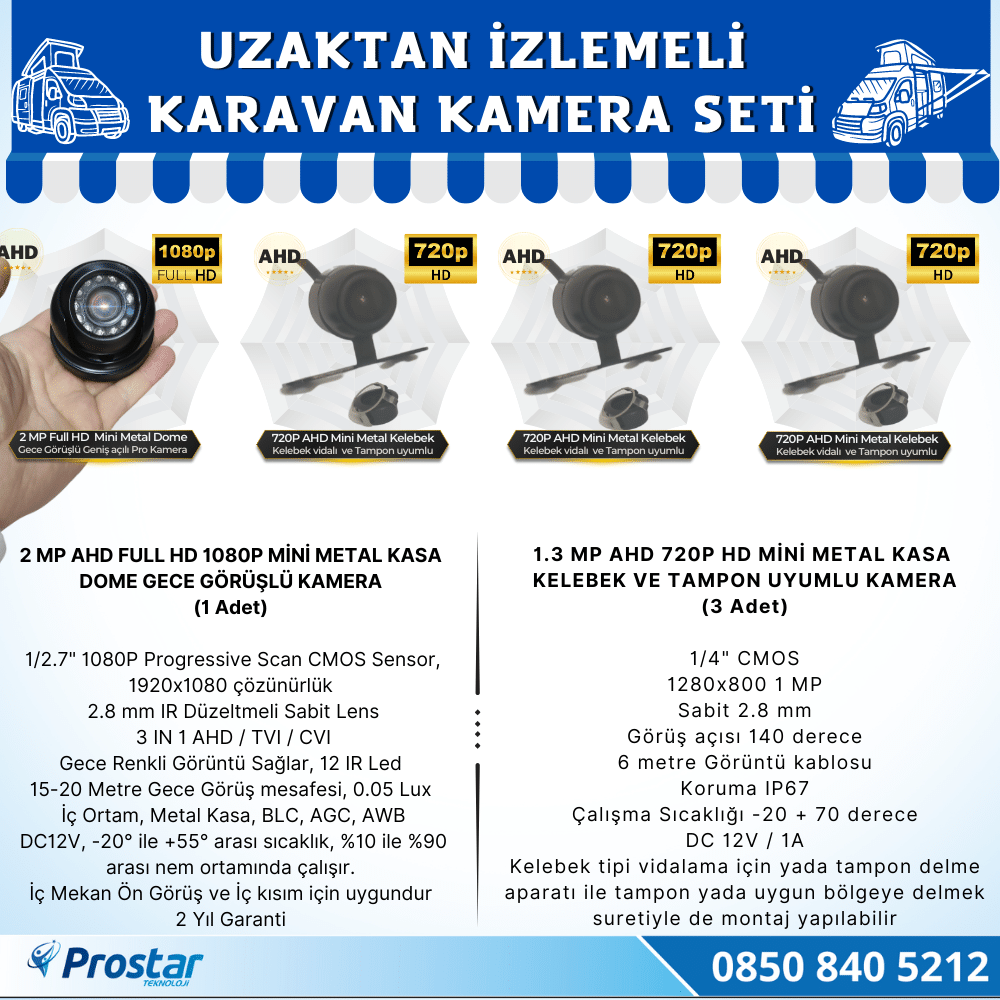 Uzaktan İzlemeli Karavan Kamera Seti 4 Kameralı 500 Gb Harddisk Dahil Kayıtlı 9 Inç Hdmi Ekranlı
