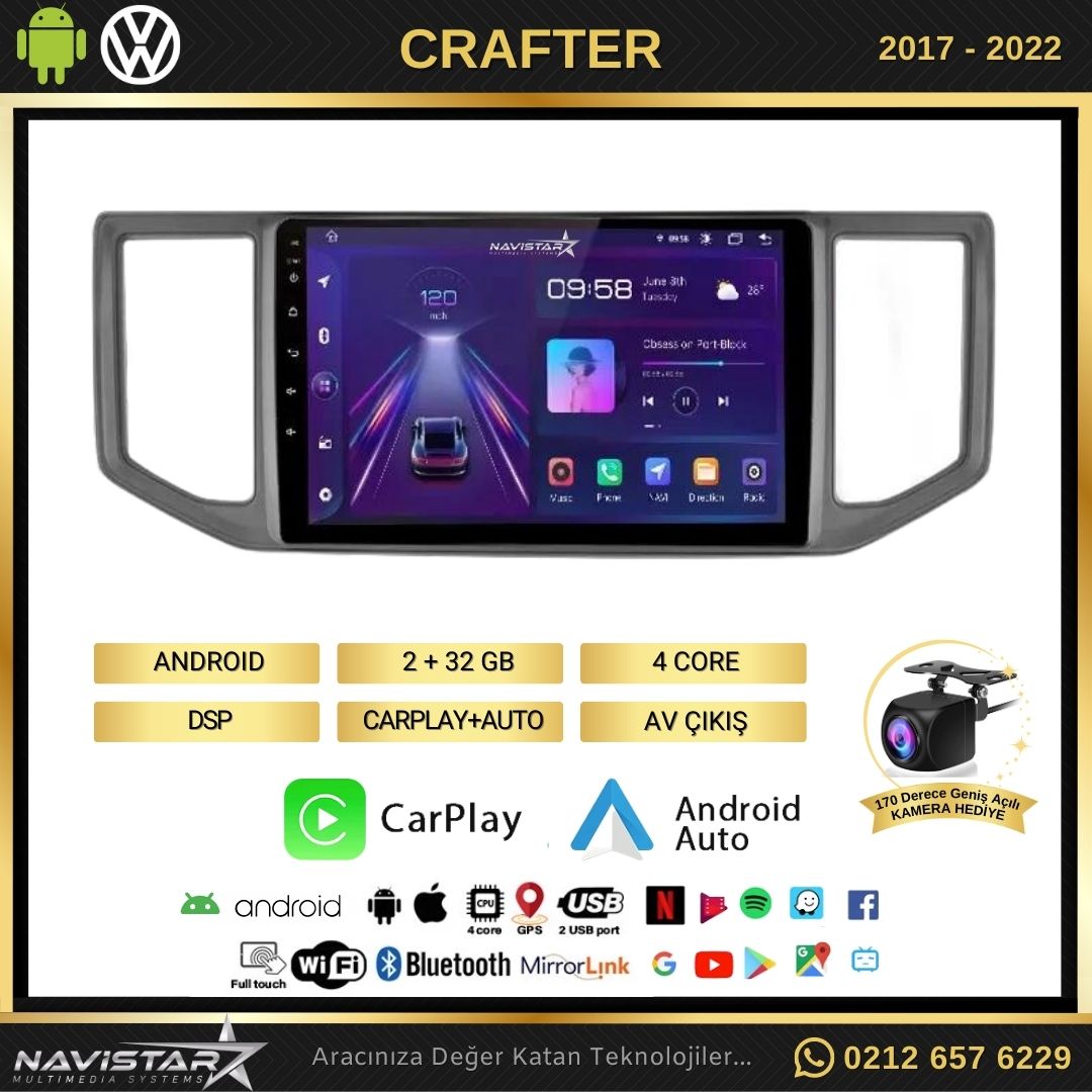 Volkswagen Crafter 2+64GB Android 13 Kablosuz Carplay 2017-2022 Navigasyon Multimedya Sistemi