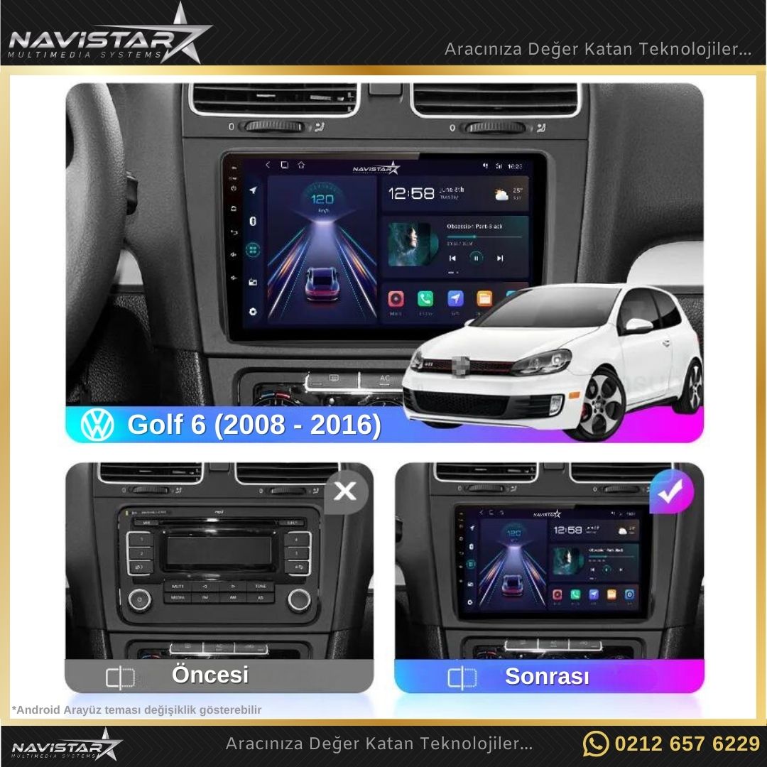 Volkswagen Golf 6 4GB + 64GB Android 13 Kablosuz Carplay 2008-2016 Navigasyon Multimedya Sistemi