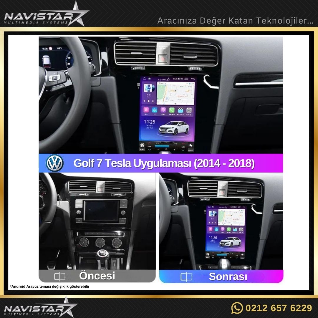 Volkswagen Golf 7 Tesla 4GB + 64GB 2014-2018 Model Kablosuz Carplay Navigasyon Qled Multimedya Sistemi