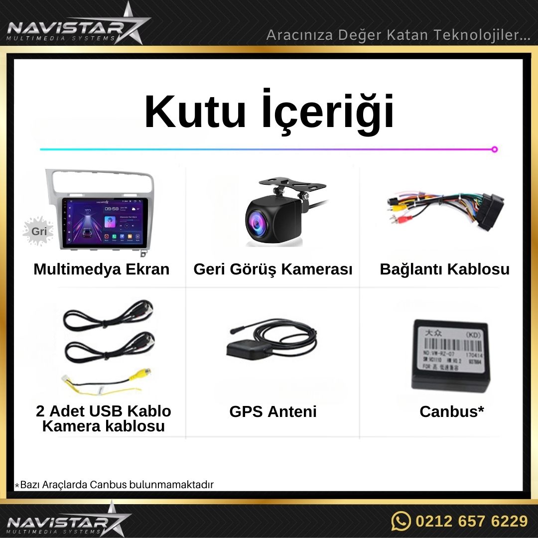 Vw Golf 7 Gri Çerçeve Kablosuz Carplay 2+32 GB Android 13 Navigasyon Multimedya Sistemi