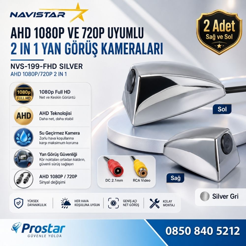 Yan Araç Kamerası AHD 1080P ve 720P Full HD Mini (Silver Gri) Özel Tasarım