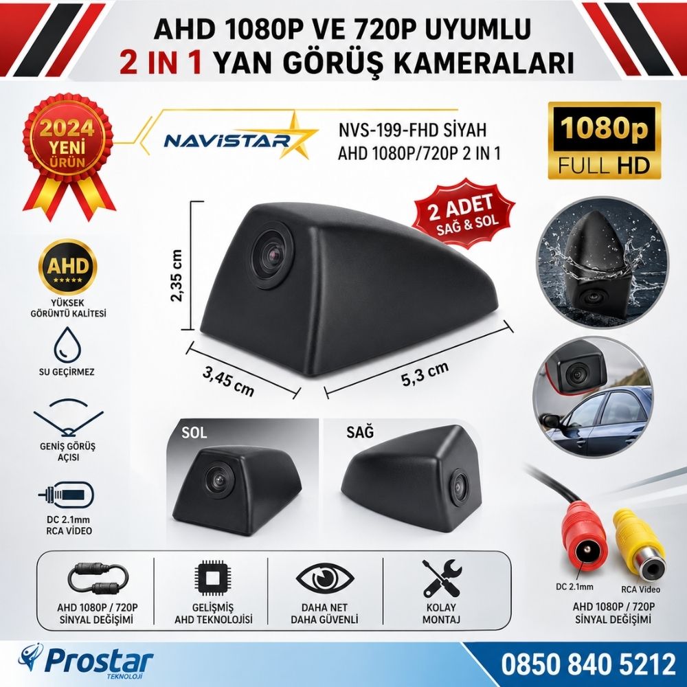 Yan Araç Kamerası AHD 1080P ve 720P Full HD Mini (Siyah) Özel Tasarım