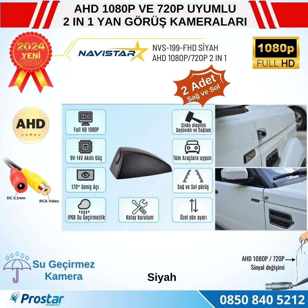 Yan Araç Kamerası AHD 1080P ve 720P Full HD Mini (Siyah) Özel Tasarım