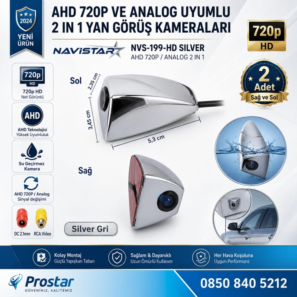 Yan Araç Kamerası AHD 720P ve Analog PAL Mini (Silver Gri) Özel Tasarım