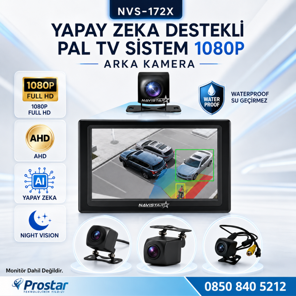 Yapay Zeka Özellikli Arka Görüş Kamerası AHD 1080p Pal Sesli ikazlı DC 12V