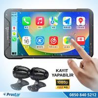 5 inç Carplay Motosiklet Kamera Seti 2K 1440P 2 Kameralı Wifi Bluetooth Lastik Basınç göstergeli