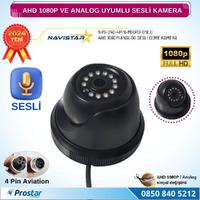Mikrofonlu AHD 1080P ve Analog Pal Çevrilebilir 4 Pin Plastik Dome Araç Kamerası