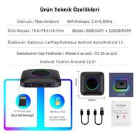 Carlinkit TBox Ambient Android 13, 8+128GB, Google PlayStore, Netflix, YouTube, Kablosuz/Wireless CarPlay & Android Auto SIM Kart Destekli SM6225 Chipset Android Box (IMEI Kayıtlı)
