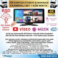 Tır ve Kamyon 10.36" Dokunmatik 4 kameralı 256 GB Destekli Kör Nokta Uyarı Sistemli Kamera Seti