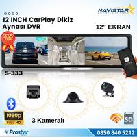 12 inç Kablosuz Carplay 3 Kameralı Dikiz Ayna Wifi, Bluetooth, Fm Transmitter, Sd, Park Modu 1080P 