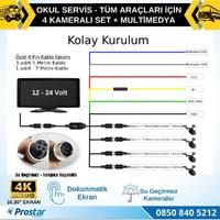 Okul Servisleri Için 10.36" Dokunmatik Ekranlı 4 Kameralı Kayıtlı Video Müzik Telefon Ekran Yansıtma Özellikli Tak Kullan Kamera Seti
