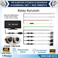 Tır Ve Kamyon 10.36" Dokunmatik Ekranlı 4 Kameralı Kayıtlı Video Müzik Telefon Ekran Yansıtma Özellikli Tak Kullan Kamera Seti