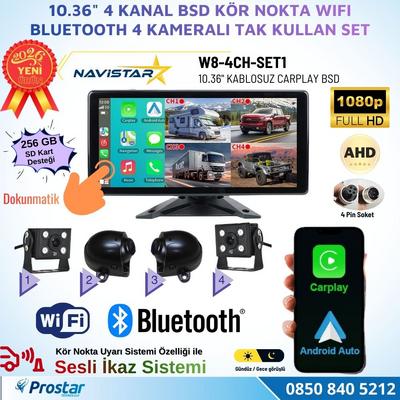 10.36 inç 4 Kameralı 1080P Kablosuz Carplay Wifi Bluetooth Fm Transmitter Tak Kullan Kamera Seti