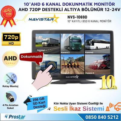 10 inç 6 Kanal Dokunmatik AHD 720P Kayıtlı Araç Monitörü 12-24V