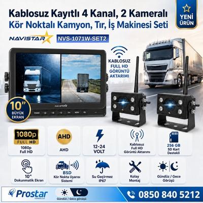 10 inç Dokunmatik 2 Kablosuz Kameralı Güvenlik Sistemi AHD Ekran Kör Nokta Uyarılı 1080P Full HD Set