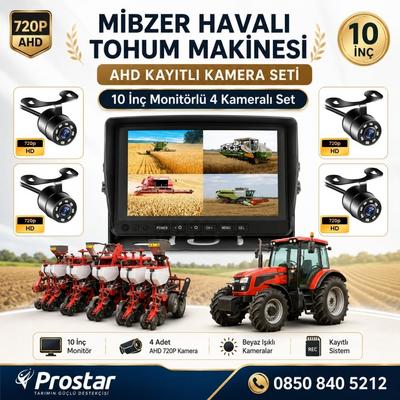 10 inç Monitör 4 Kameralı Mibzer Havalı Tohum Makinesi AHD Kayıtlı Kamera Seti