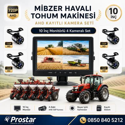 10 inç Monitör 4 Kameralı Mibzer Havalı Tohum Makinesi AHD Kayıtlı Kamera Seti