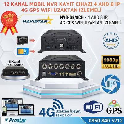 12 Kanal Profesyonel Mobil NVR/DVR Filo Güvenlik ve Takip Sistemi (4 AHD + 8 IP, 4G, GPS, WiFi, Endüstriyel Kara Kutu)
