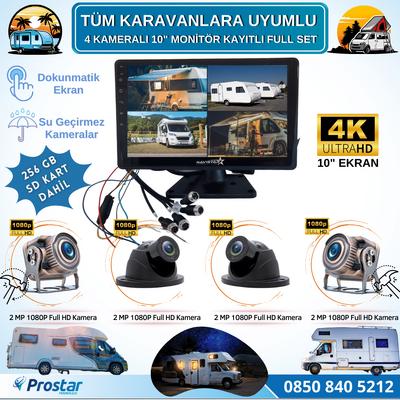 256 Gb Sd Dahil Karavan Kamera Seti 4 Kameralı 10 Inç Dokunmatik Ekranlı Tak Kullan 