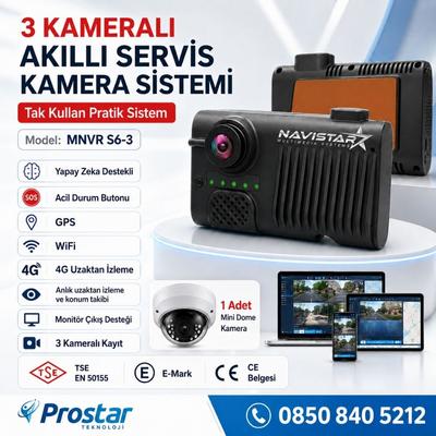 3 Kameralı Monitör Çıkışlı 4G GPS WIFI Acil Durum butonu dahil Pratik Montaj Kamera Seti